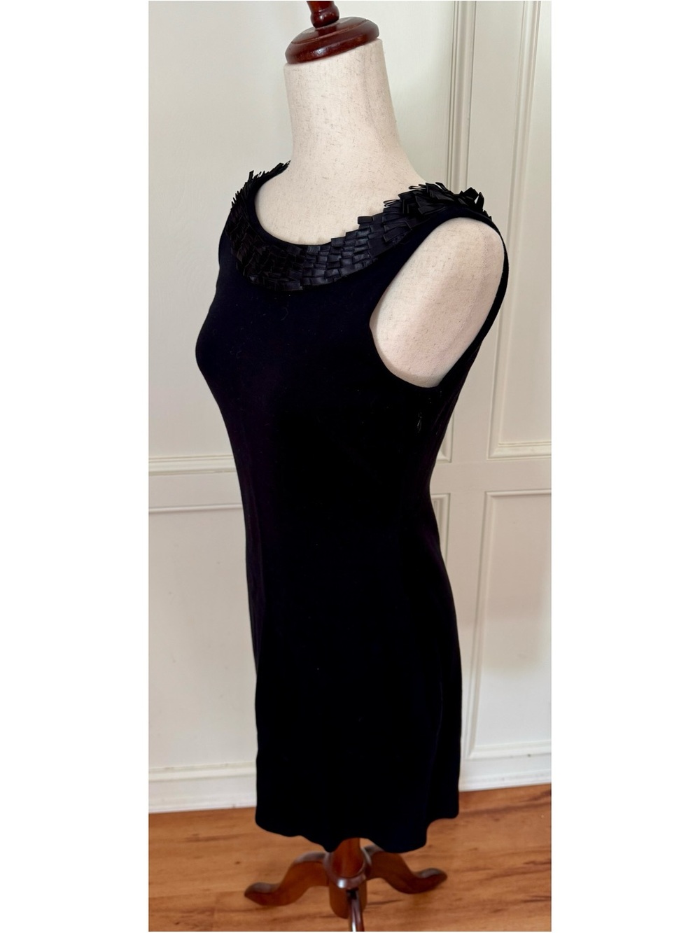 Calvin Klein Sleeveless Little Black Dress with Textured Neckline